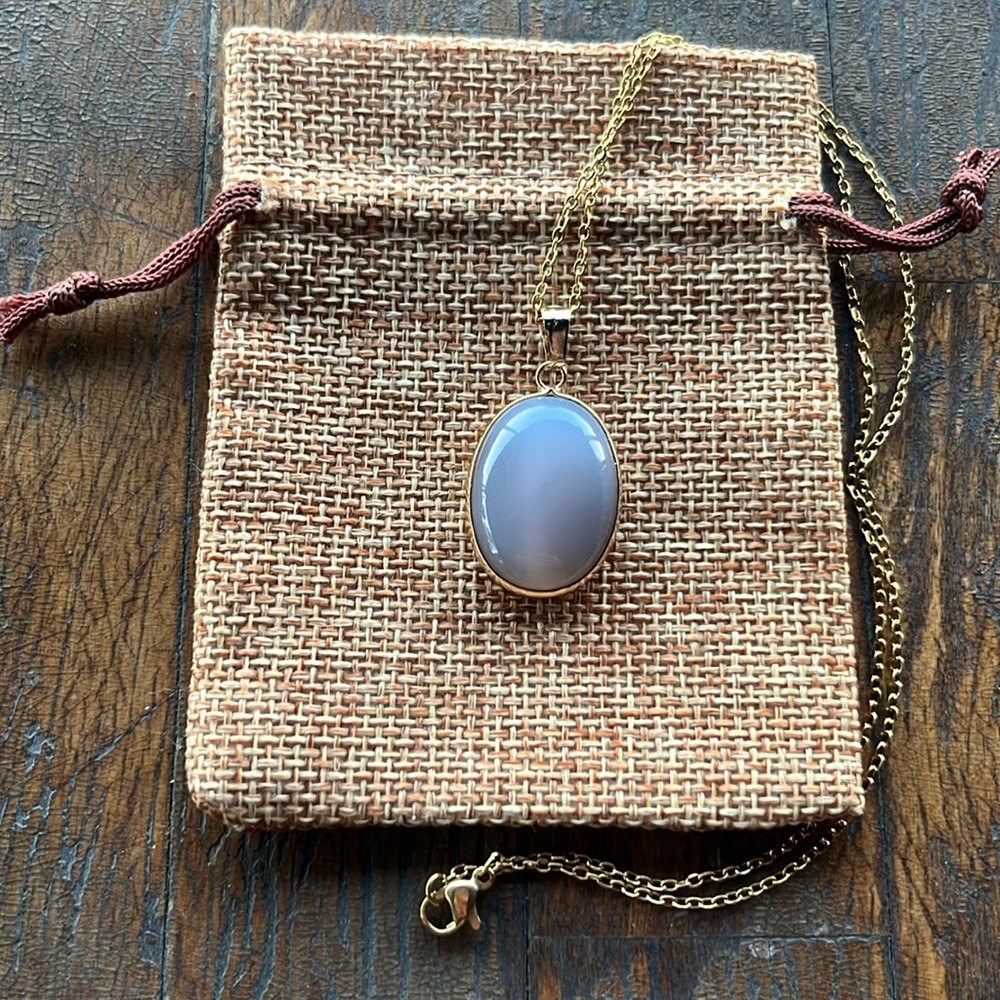 Grey Agate Oval Pendant Grey Agate Necklace Minimalist Crystal Necklace